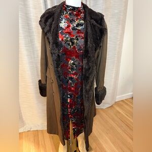 Brown Faux Fur Trim Trench Coat